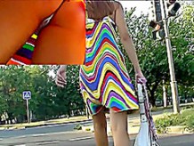 Colorful summer suit upskirt