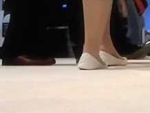 Candid Shoeplay Feet in White Flats Nylons