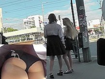 Amazing upskirt clip with amateur blonde in thong
