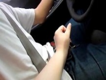 giving hubby a Hand job in the car while driving big cumshot at the end