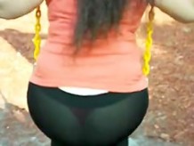 Girlfriend in public with see thru pants with thong