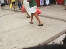 A spy cam upskirt video of an unwarned hot ebony girl