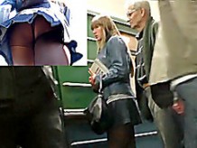 Blond subway beauty flashed her upskirt