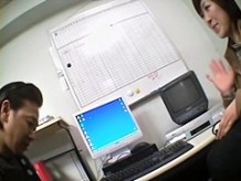 Slobbering on a dong in kinky voyeur office sex video