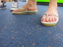 Public Solo Naked Feet in Flip Flops