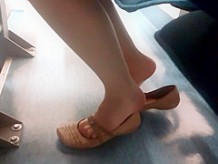 Candid Feet Shoeplay In Nylons at Conference