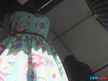 Thong upskirt shot of a slutty chick in the bus