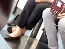 Candid Latina Shoeplay Feet on Subway