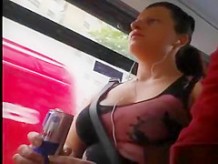 Big boobs cleavage in bus
