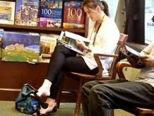 Candid Dangling at a Bookstore Shoeplay Feet