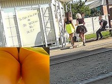 Falda amarilla sexy presenta una vista impresionante de upskirt