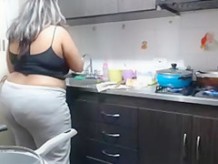 Spying on BBW with big ass in kitchen (no nudity)