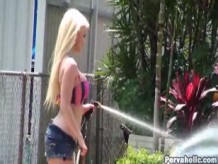 Blonde Cutie Videotaped Washing Car