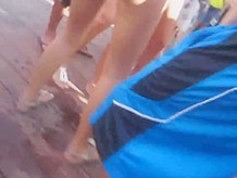 Teen with bikini thong dancing on a pool party !