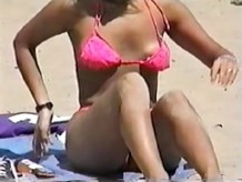Candid bikini downblouse was spied on the sunny beach 05zt