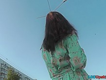 Skinny ass and g-string of a brunette in upskirt mov