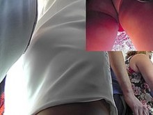 Emocionante escena pública con falda en la hora pico