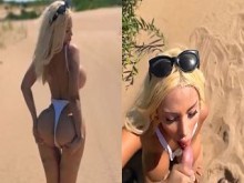 ¡Pequeña rubia con gran culo folla en la playa! SEXO AL AIRE LIBRE - Lana Myers